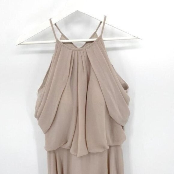 Kleinfeld Bridesmaid Cappuccino Sleeveless Chiffon Cold Shoulder 14 Maxi Dress - Picture 3 of 12